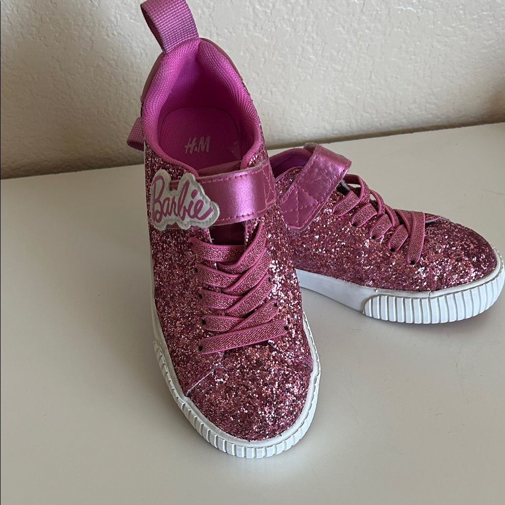 H&M Barbie Sparkling Pink Sneakers Size 13.5 Hook and Loop Closure - Picture 6 of 14